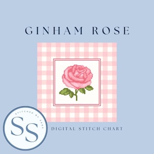 Gingham Rose Needlepoint Chart | Digital Download | PDF Stitch Guide | Counted Cross Stitch | Floral Needlepoint | 18 Mesh Stitch Chart