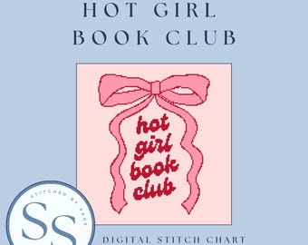 Hot Girl Book Club Needlepoint Pattern | 18 Mesh Canvas (Digital Download)