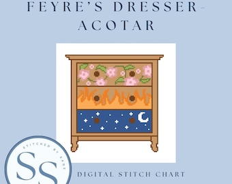 Fantasy Dresser Needlepoint Chart, Cross Stitch Pattern (Digital Download, PDF Guide)
