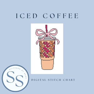 Iced Coffee Needlepoint Chart: Beginner PDF Pattern (18 Mesh, 5x8 inch)