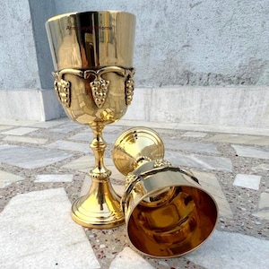 Set of 2 Brass Goblets – Handmade Wine Glasses, Vintage Barware, Boho Drinkware