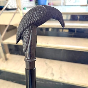 Raven Head Walking Cane | Gothic Bird Handle Cane | Black Wooden Walking Stick | Crow Design Collectible Cane | Victorian Style Prop&quot;