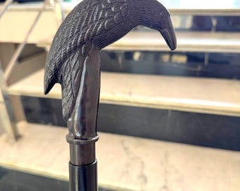Raven Head Walking Cane: Gothic Black Wooden Cane, Victorian Style