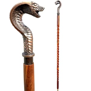Hand-Carved Cobra Snake Head Walking Stick – Unique Wooden Cane for Men & Women