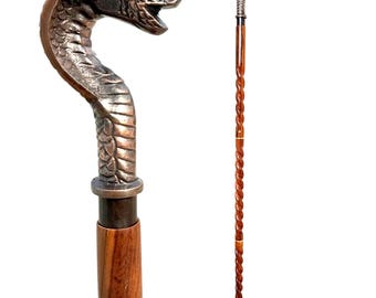 Hand-Carved Cobra Snake Head Walking Stick – Unique Wooden Cane for Men & Women
