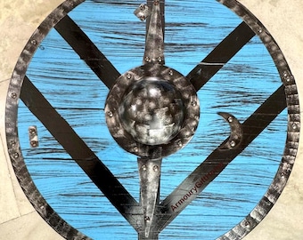 Handgemaakt houten Vikingschild: replica Noorse krijger, diameter 22 inch