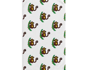 Playful Monkey Pattern Hand Towel | Jungle Animal Print, Quick Dry Poly-Cotton