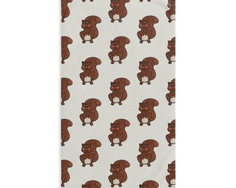 Handgetekende handdoek met eekhoornpatroon | Woodland Kitchen Badkamerdecoratie
