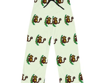Hand-Drawn Cartoon Monkey Pattern Pajama Pants | All-Over Print