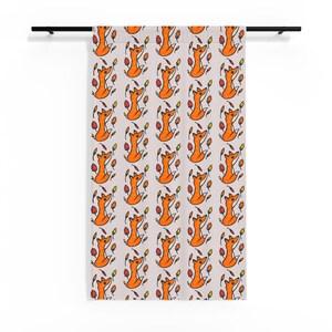 Hand-Drawn Orange Fox Pattern Sheer Autumn Leaves Curtain | Woodland Animal Window Panel