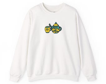 Hand-Drawn Teapot Crewneck Sweatshirt, Bohemian Tea Lover Cozy Pullover