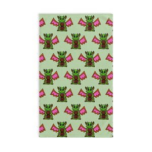 Hand-Drawn Dragon Hand Towel | Blushing Green Pink Winged Cartoon Pattern