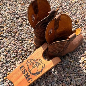 USMC Boot Jack — Mahogany, Bulldog Engraved, Military Gift