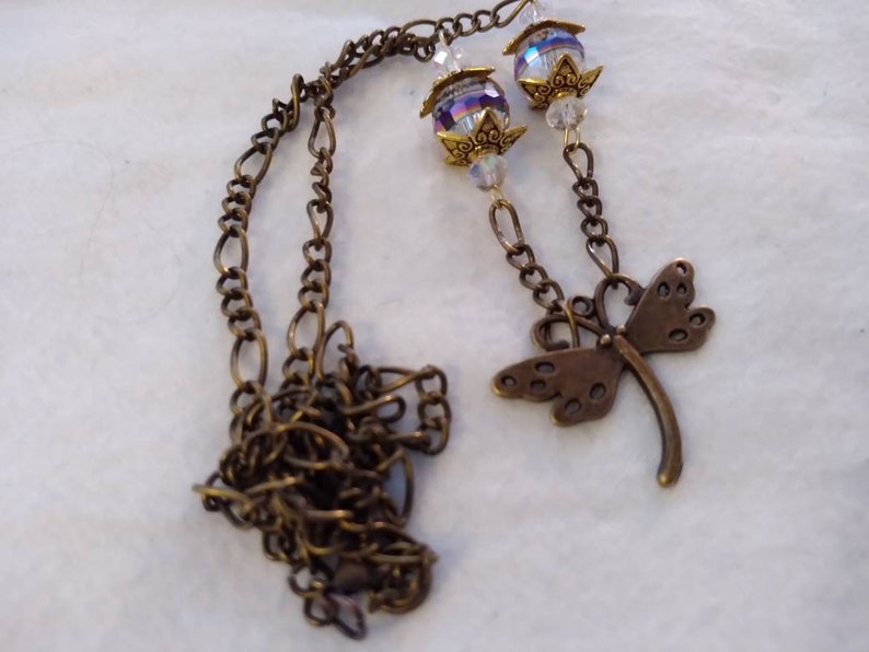 Gothic Victorian Dragonfly Necklace /& Purple Glass Beads Antiqued Dragonfly Jewelry Dragonfly Amulet Purple Dragonfly Necklace Talisman