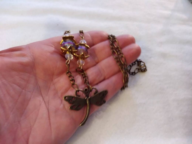 Gothic Victorian Dragonfly Necklace /& Purple Glass Beads Antiqued Dragonfly Jewelry Dragonfly Amulet Purple Dragonfly Necklace Talisman