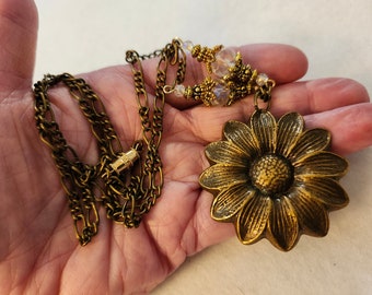 Sunflower Pendant, Sunflower Necklace, Sunflower Jewelry, Victorian Flower, Flower Necklace, Flower Jewelry, Garden, Sunflower, Summer, Gift