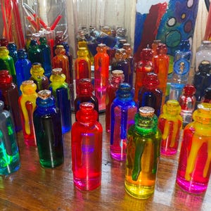 Qty:5 for 10! Mini Rainbow Potion Bottles | Handcrafted Halloween Vials | Glass Shelf Decor, Witchy Gifts, or Fantasy-Inspired Collectibles