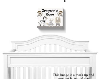 Personalized African Safari Animals Room Sign Canvas Wrap Nursery Decor