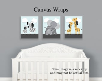 Set of 3  Unframed "Mommy and Me Jungle Animals" Nursery Wall Art Prints or Canvas Wraps Baby Children Kids Room Decor