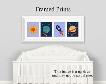 Set of 4 "Outer Space/ Rocket/ Stars/Milky Way/Celestial" Nursery Wall Art Prints or Canvas Wraps Baby Room Art