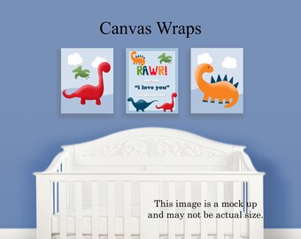 Set of 3  Unframed "Dinosaur Rawr means I Love You" Nursery Wall Art Prints or Canvas Wraps Baby Children Kids Decor