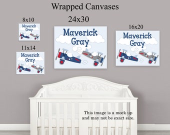 Personalized "Airplane Adventure Planes in Clouds"  Unframed Nursery Art Print or Wrapped Canvas Nursery Sign/Wall Art Kids Baby Boy Decor