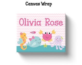 Personalized "Girl Sea Sweetie Under the Sea Animals" Unframed Nursery Art Print or Canvas Wrap Door Sign Nursery Wall Art