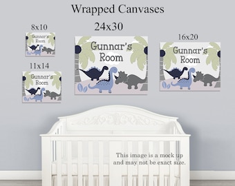 Personalized "Blue Dinosaur Adventure"  Unframed Nursery Art Print or Canvas Wrap Door Sign  Nursery Decor