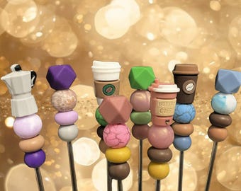 Par de palitos de amigurumi de 8" con temática de café / Herramientas de costura para peluches de ganchillo, cuentas para manualidades