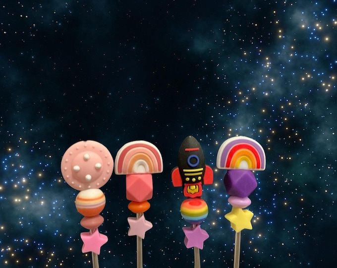 Pair of 6" Space Travel Series Amigurumi Sewing Sticks: 8-Inch Crochet Plushie Aids, Outer Space Knitting Needles