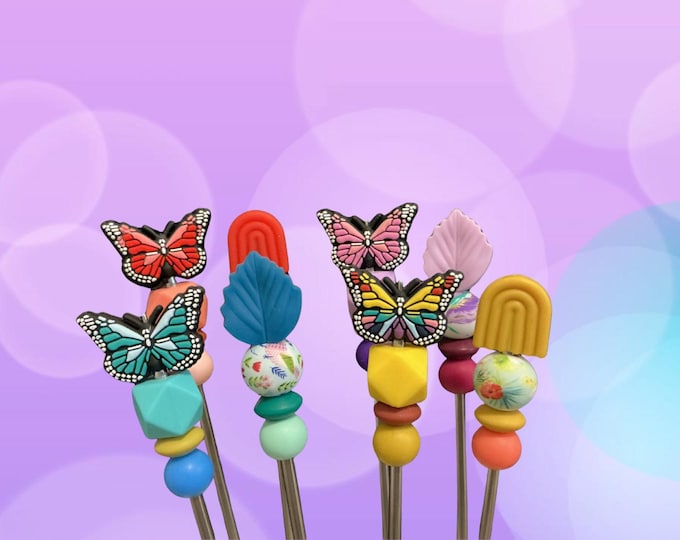 Pair of 8" Butterfly Springtime Amigurumi Sewing Sticks: Crochet Plushie Aids, Nature Theme Needles