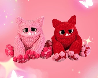 Monstruo del Amor de Peluche de Ganchillo Hecho a Mano / Amigo de Escritorio Extraño, Regalo de San Valentín