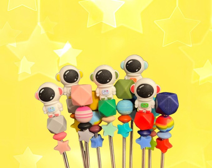 Pair of 10" Astronaut Amigurumi Sewing Sticks: Crochet Plushie Knitting Aids, Outer Space Theme