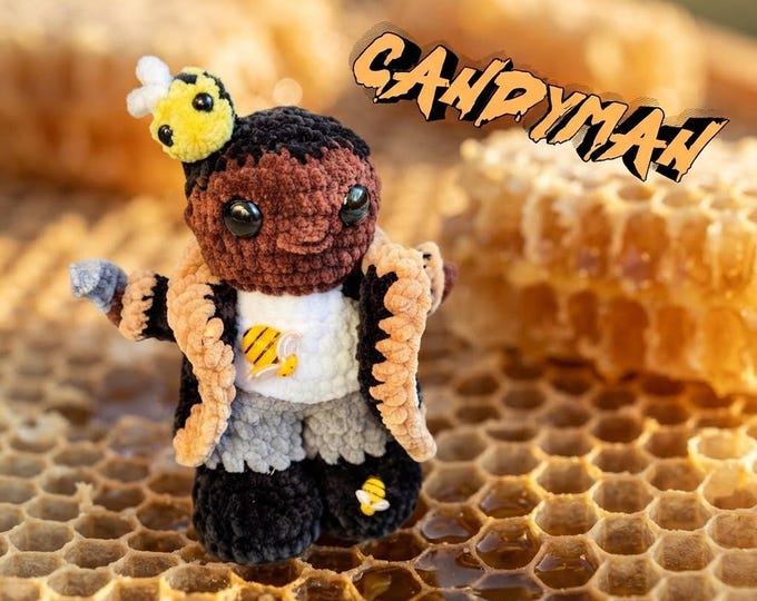 Crochet Horror Plush, Bee Character with Hook Hand Slasher Icon