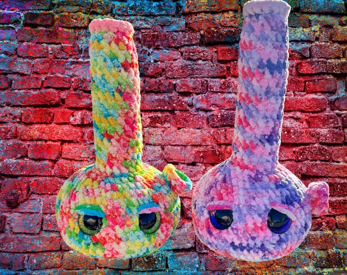 Handmade Tie Dye Bong Crochet Plushie | Funny Stoner Gift | Cute Weed Decor | 420 Room Decor | Chill Vibe Gift for Friends