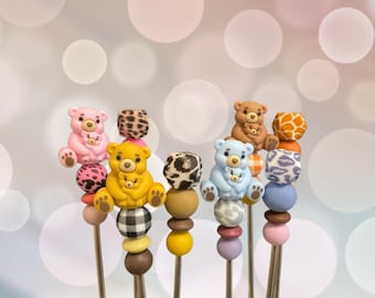 Par de palitos de amigurumi de osito de peluche kawaii de 8": accesorios para tejer peluches a crochet, agujas de tejer.