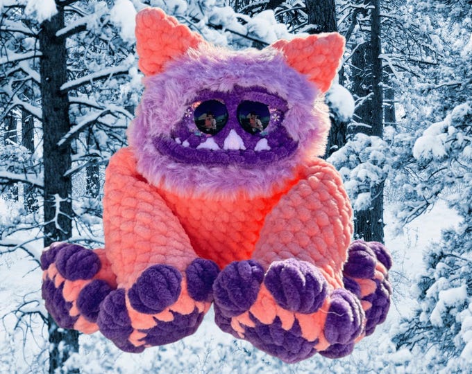 Handmade Crochet Yeti Monster Plushie | Pastel Furry Amigurumi Stuffed Toy Easter Basket Filler