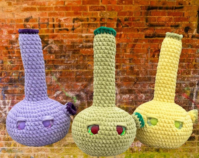 Bong Plushie, Chenille Yarn Plush with Glitter Safety Eyes, 4 Color Options