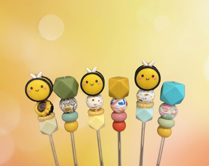 Pair of 10" Kawaii Bumblebee Amigurumi Sewing Sticks: Crochet Plushie Aids, Knitting Needles