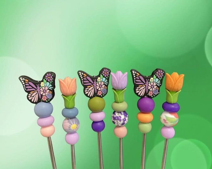 Pair of 8" Butterfly Tulip Amigurumi Sewing Sticks: Spring Crochet Plushie Aids | Plushie Poker