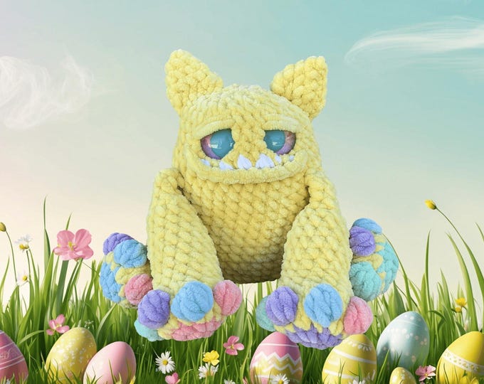 Handmade Crochet Easter Monster Plushie | Pastel Amigurumi Stuffed Toy Basket Filler