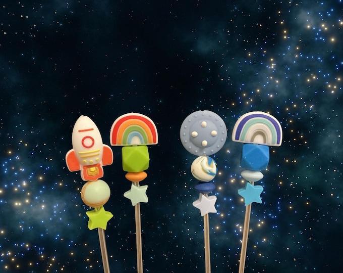Pair of 8" Space Travel Series Amigurumi Sewing Sticks: 8-Inch Crochet Plushie Aids, Outer Space Knitting Needles