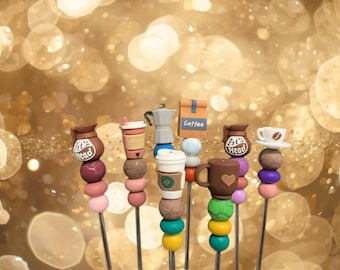 Par de agujas para amigurumi de 25 cm con temática de café / Herramientas de costura para amigurumi, agujas para manualidades de ganchillo y peluches