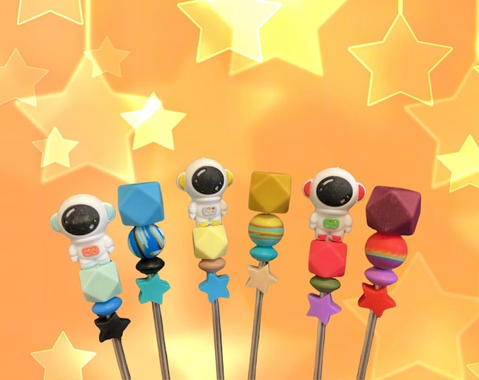 Pair of 8" Astronaut Amigurumi Sewing Sticks: 8-Inch Crochet Plushie Aids, Outer Space Knitting Needles