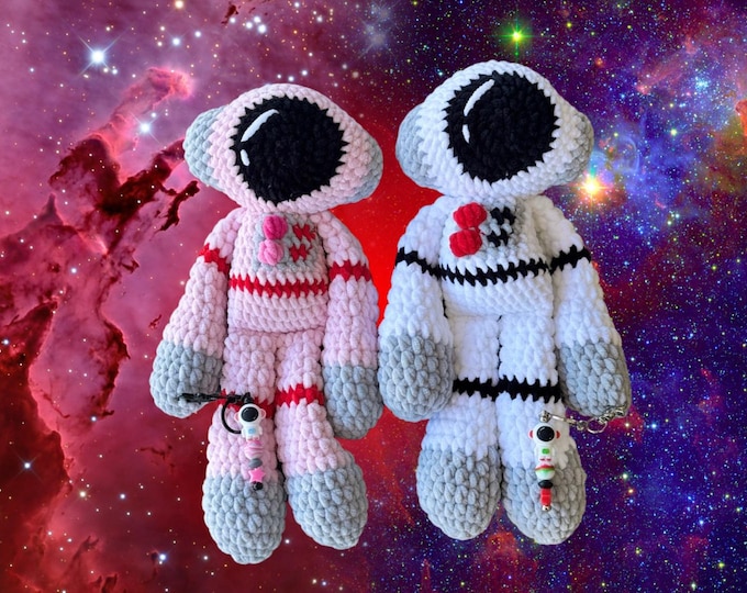 Handmade Crochet Astronaut Snuggler | Amigurumi Spaceman Plushie | Matching Astronaut Keychain Bag Charm