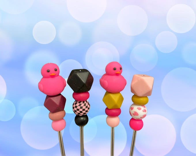 Pair of 10" Pink Rubber Duck Amigurumi Sewing Sticks: Crochet Plushie Aids | Crochet Plushie Knitting Needles | Kawaii Ducky Ami Sticks