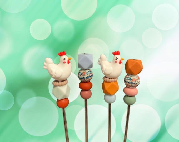 Pair of 10" Kawaii Chicken Amigurumi Sticks: Crochet Plushie Aids, 10" Knitting Needles