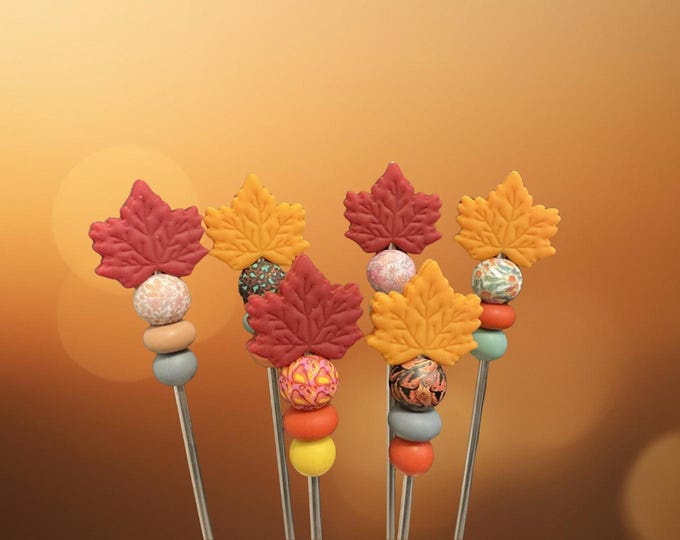 Pair of 10" Maple Leaf Amigurumi Sewing Sticks: Autumn Crochet Plush Knitting Needles