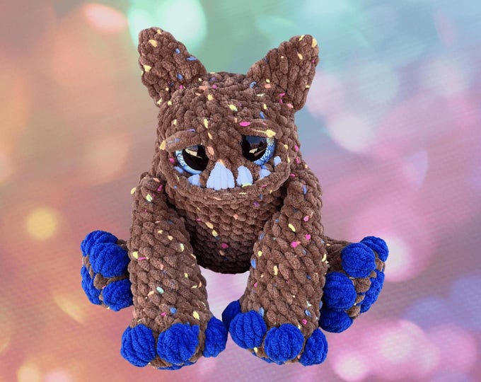 Handmade Crochet Chocolate Pom Pom Monster | Tiny Chenille Plush Desk Buddy Toy
