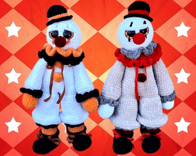 Large Handmade Crochet Clown Plushie – Colorful Amigurumi Clown | 20" Spooky Halloween Clown Decor